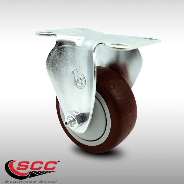 3.5 Inch SS Maroon Polyurethane Wheel Rigid Top Plate Caster